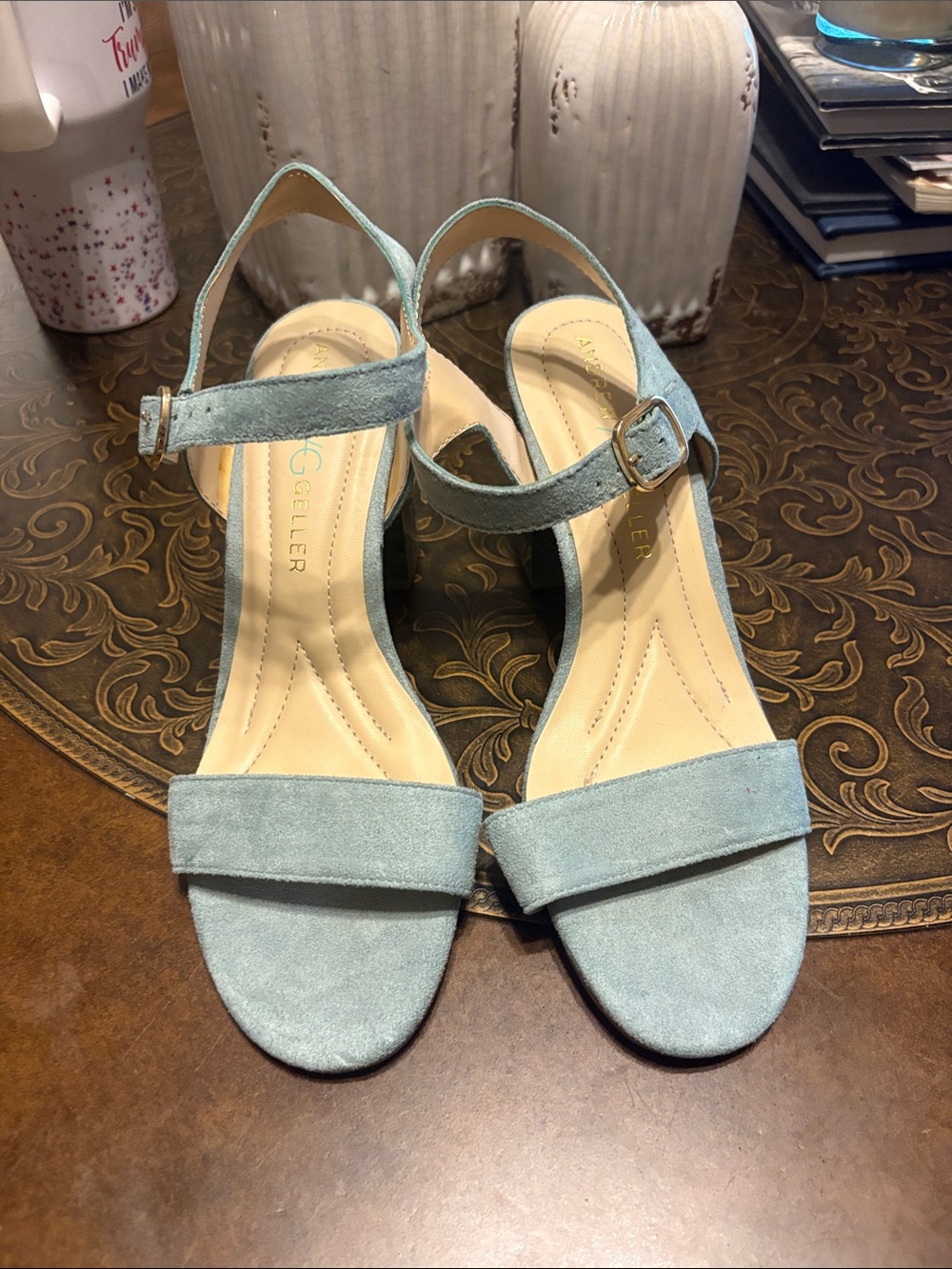 Andrew Geller Light Blue Suede Ankle-Strap Heels